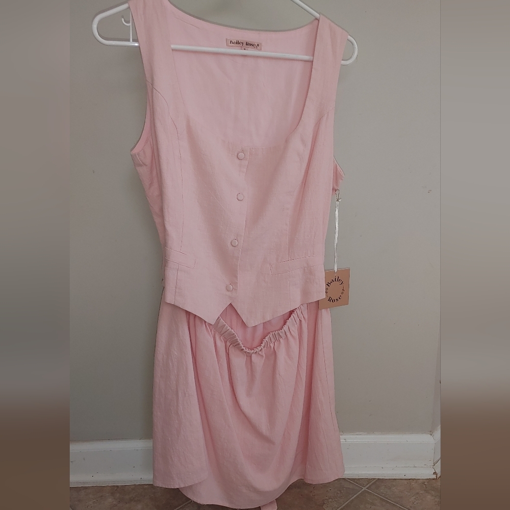 Sleeveless Pink Girls' Casual Dress with Buttoned Bodice
